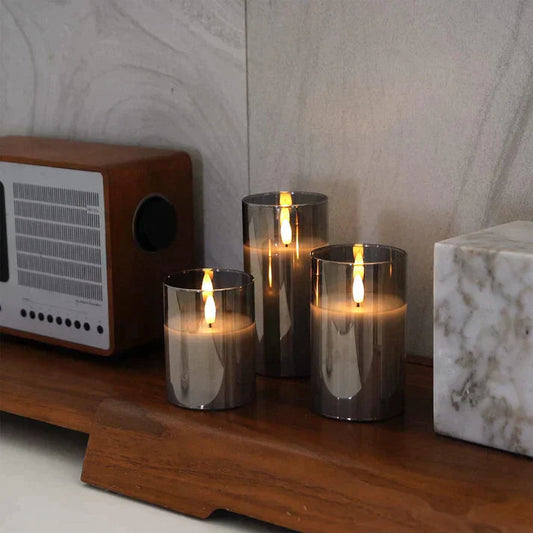 Flameless Glass Candle Set with Remote Control - Three-Piece LED Pillar Candles