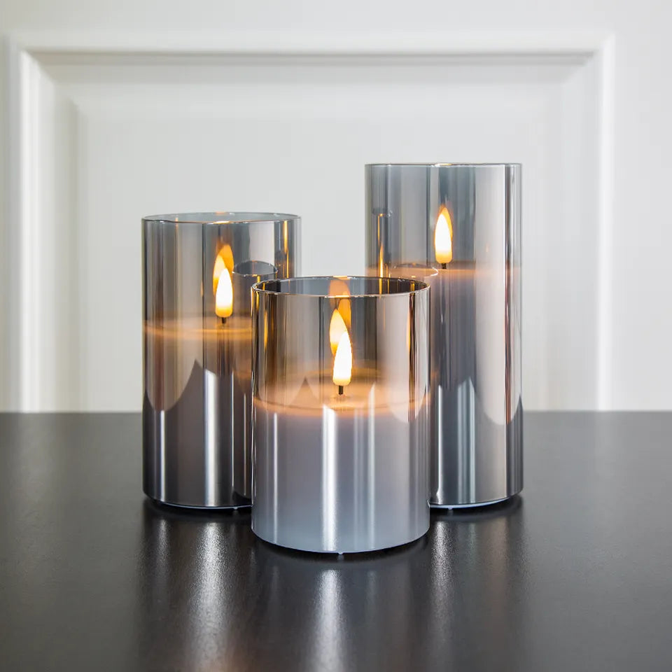 Flameless Glass Candle Set with Remote Control - Three-Piece LED Pillar Candles