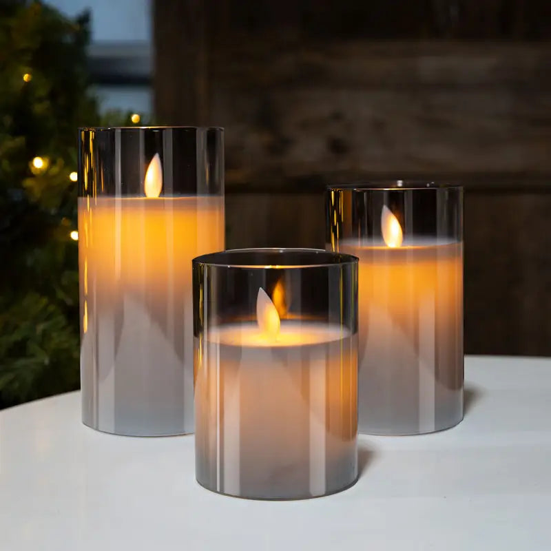 Flameless Glass Candle Set with Remote Control - Three-Piece LED Pillar Candles