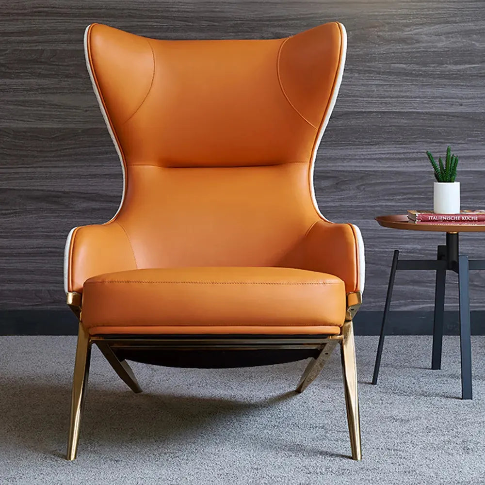 Geometric Wingback Accent Chair with Gold Trestle Base