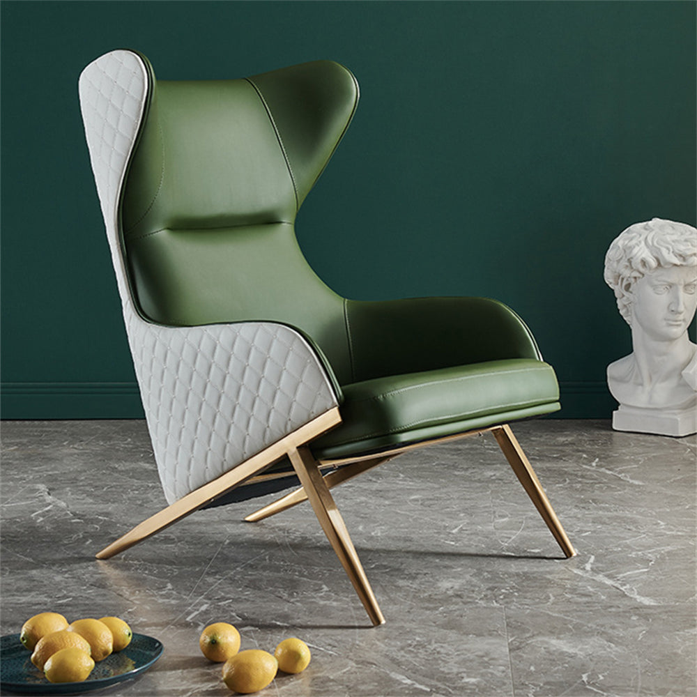 Geometric Wingback Accent Chair with Gold Trestle Base