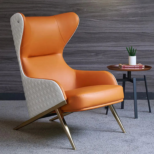 Geometric Wingback Accent Chair with Gold Trestle Base