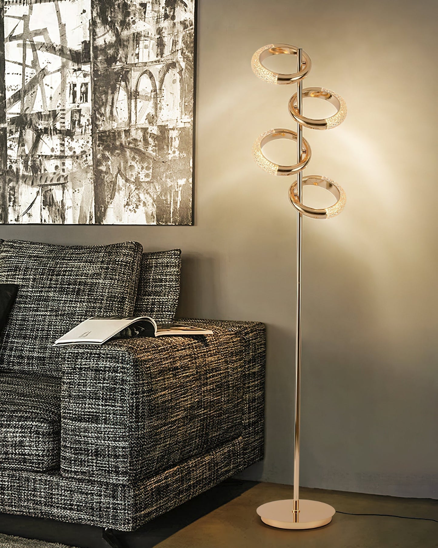 Gold Diamond-Patterned Adjustable Angles Floor Lamp