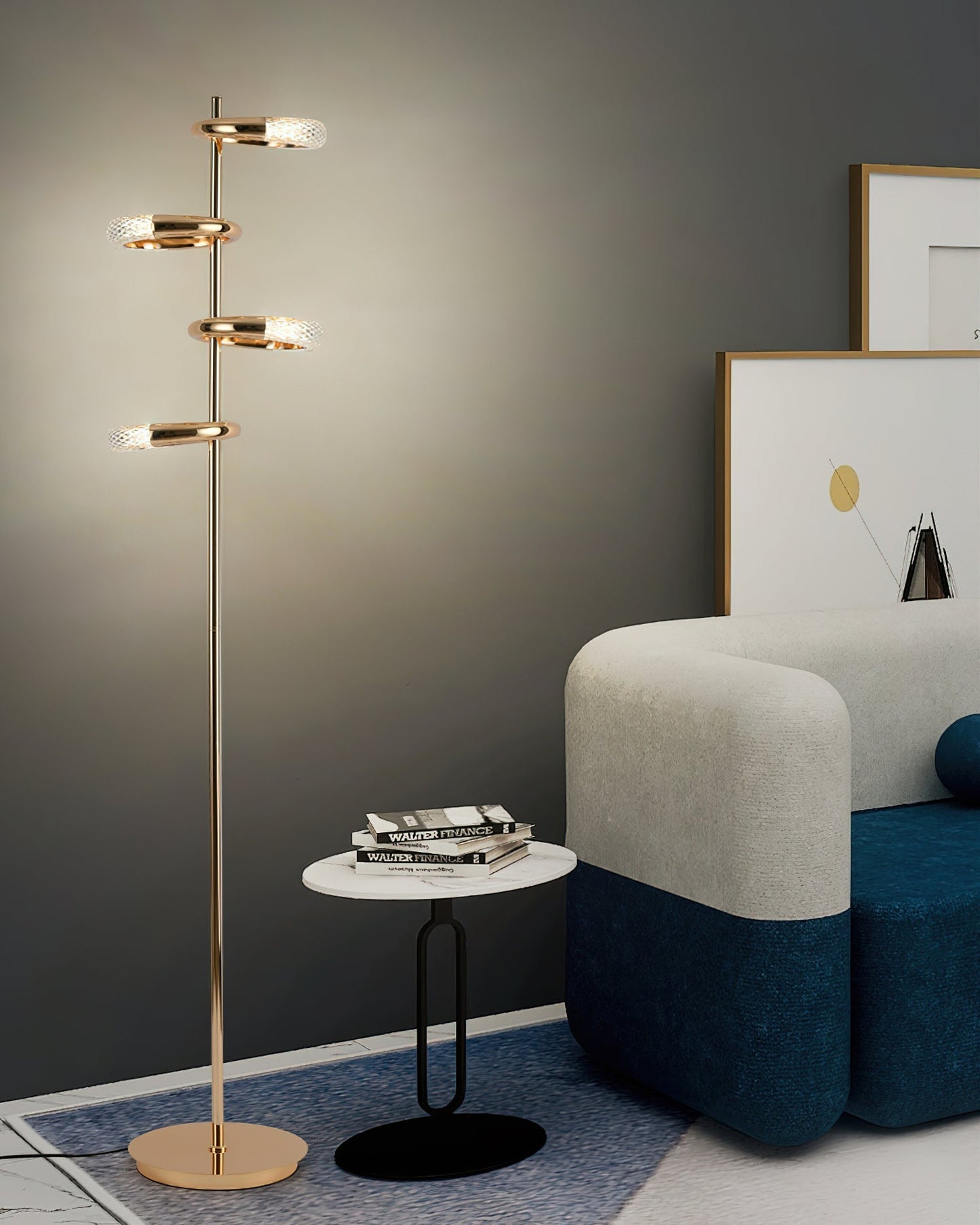 Gold Diamond-Patterned Adjustable Angles Floor Lamp