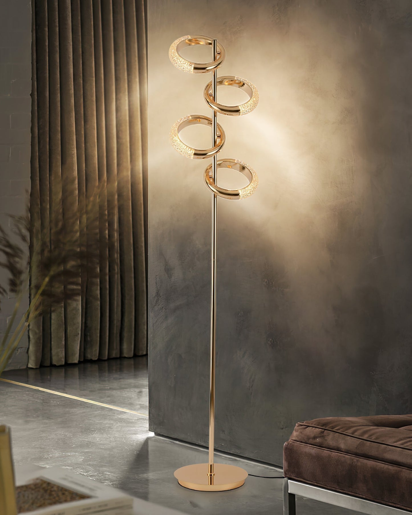 Gold Diamond-Patterned Adjustable Angles Floor Lamp