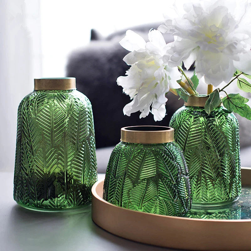 Green Glass Vase for Hydroponic Plants - Nordic Design