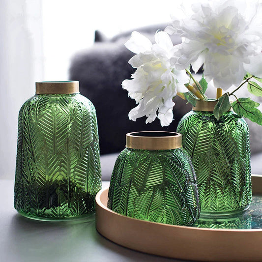 Green Glass Vase for Hydroponic Plants - Nordic Design