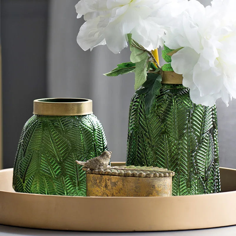Green Glass Vase for Hydroponic Plants - Nordic Design