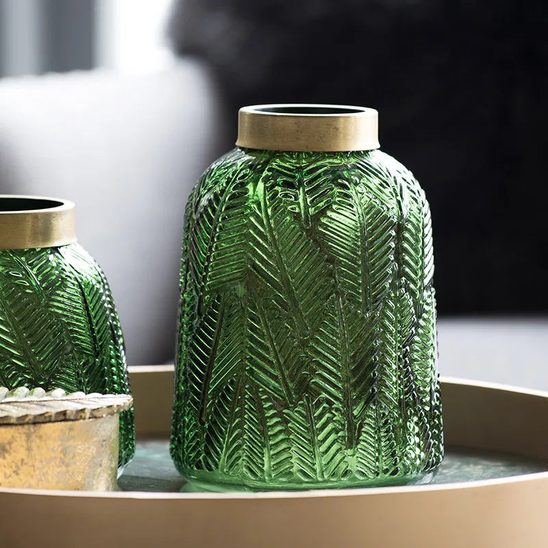 Green Glass Vase for Hydroponic Plants - Nordic Design