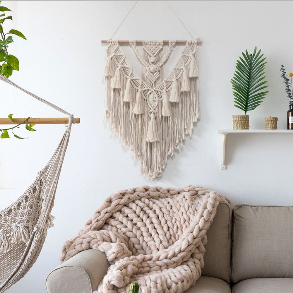 Handwoven Macrame Boho Wall Hanging Tapestry Geometric Art Decor
