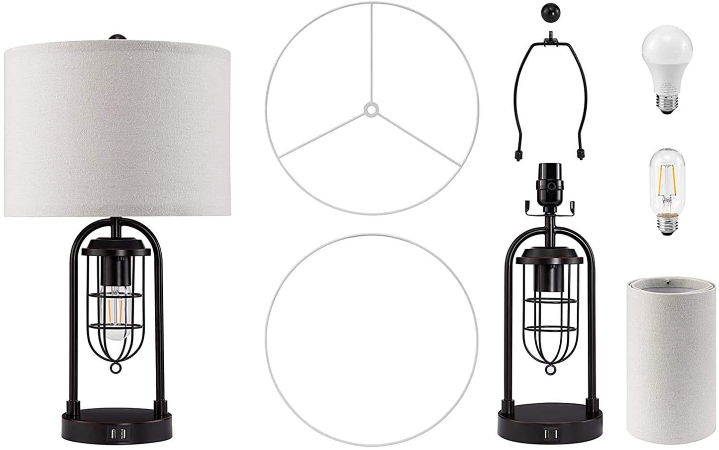 LED Desk Lamp with Dual Bulb Modeling and USB Ports