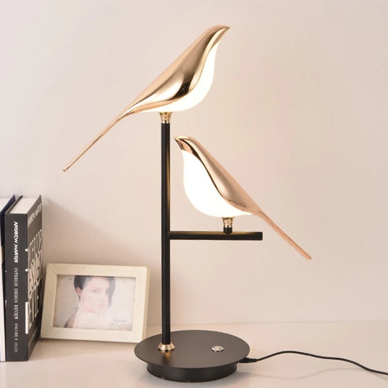 LED Desk Lamp with Postmodern Galvanized Golden Bird Design