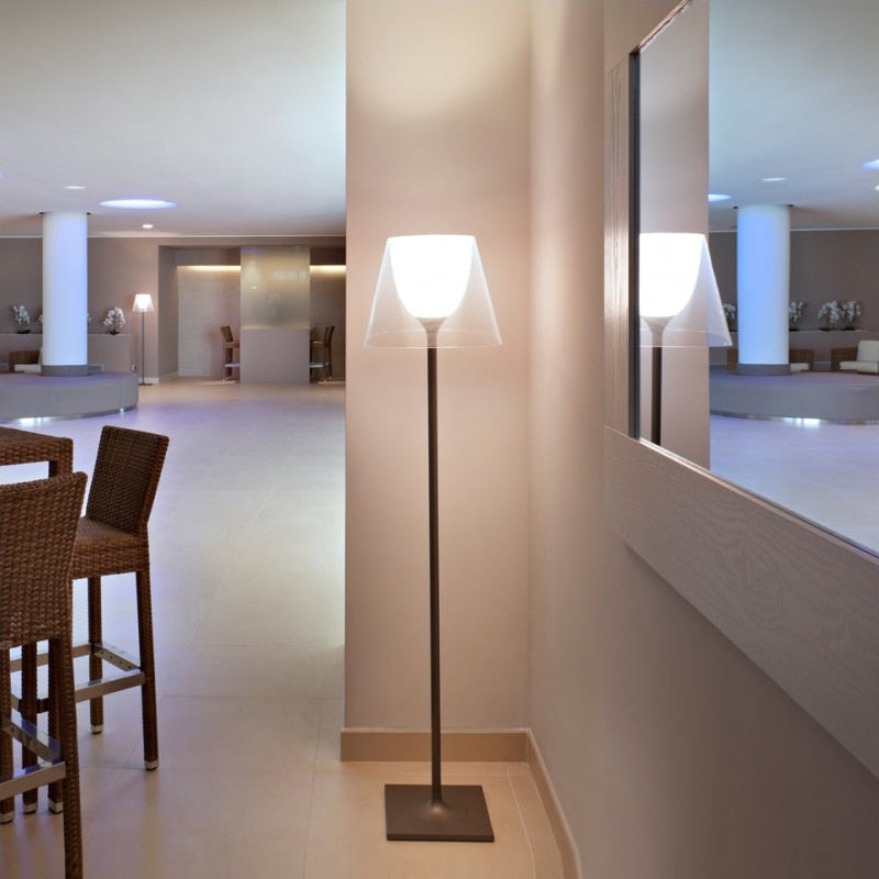 LED Floor Lamp Amber Clear Gray with Downward Shade for Focused Illumination