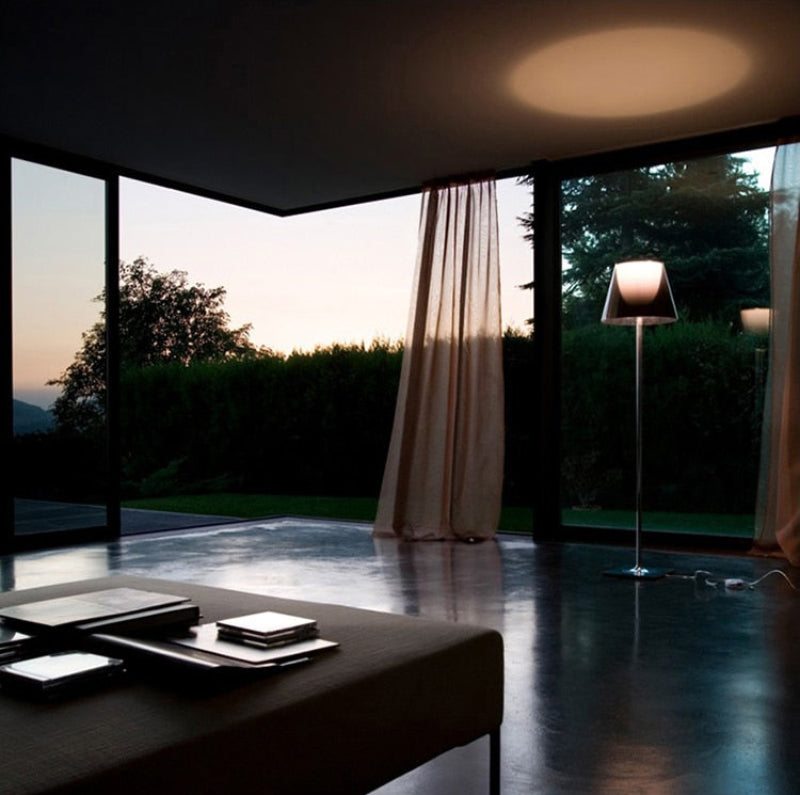 LED Floor Lamp Amber Clear Gray with Downward Shade for Focused Illumination
