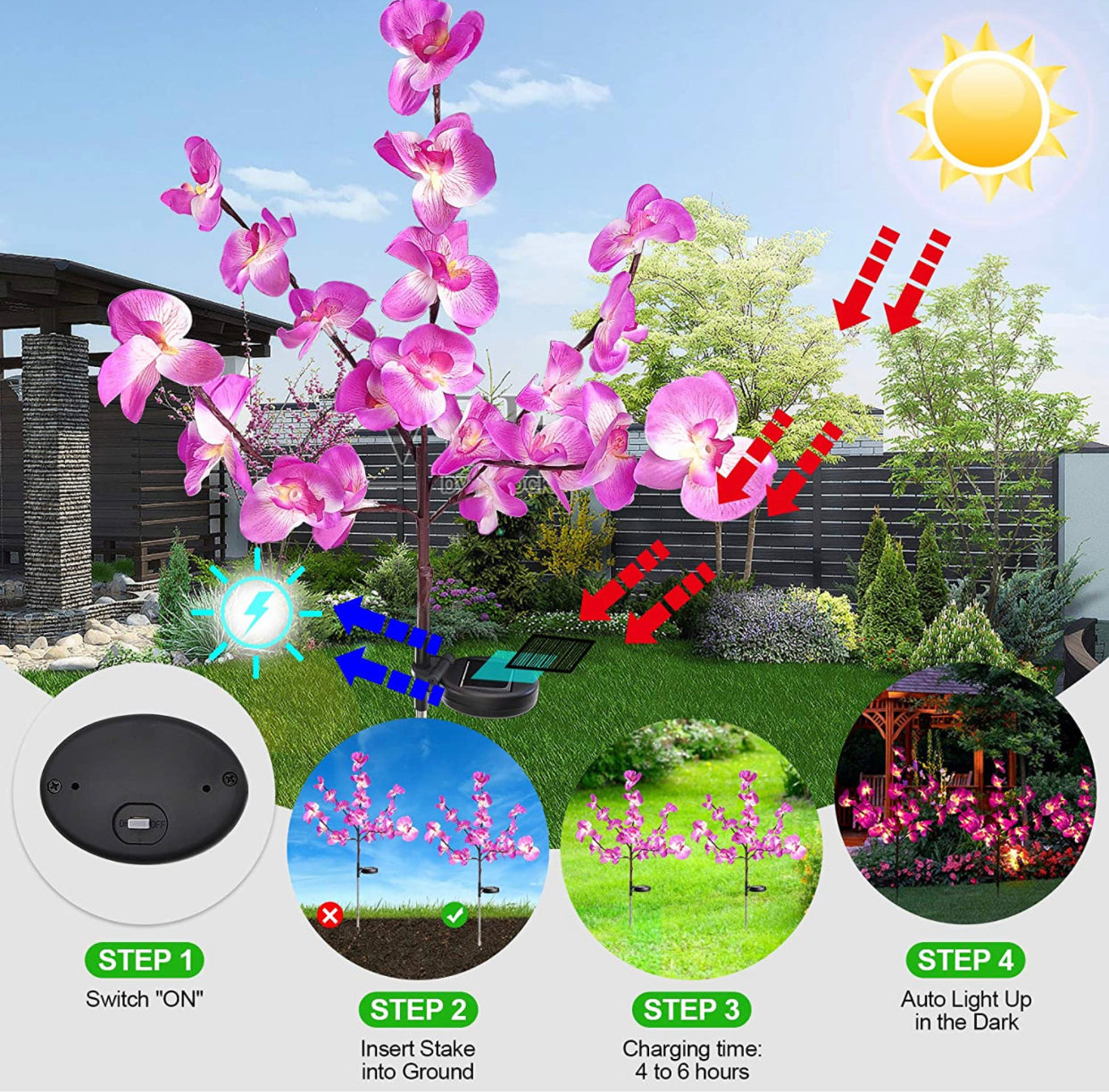LED Solar Orchid Lights with Color Transition - Twin Pack