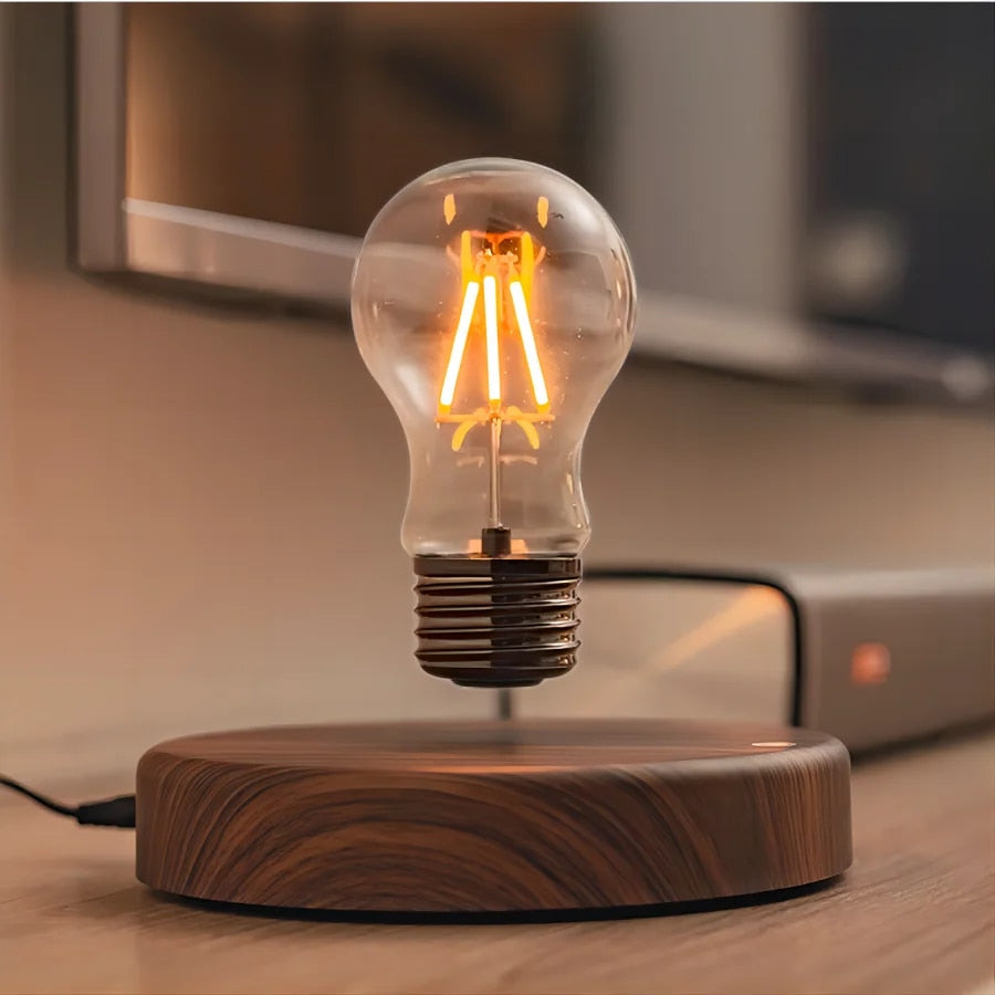 Levitating LED Desk Lamp with Walnut Base