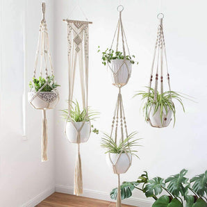 Macrame Plant Hangers Set of 4 - Handcrafted Bohemian Style