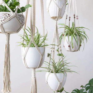 Macrame Plant Hangers Set of 4 - Handcrafted Bohemian Style