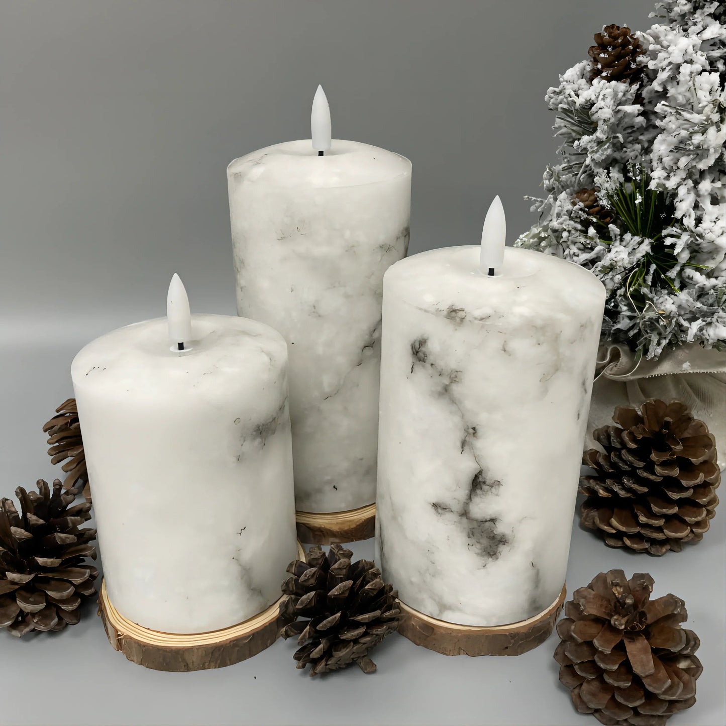 Marble LED Flameless Candle Trio Set