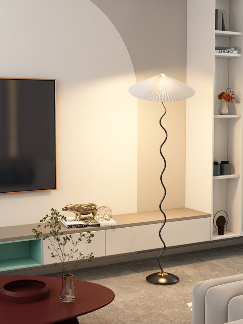 Metal Textile Curved Pleated Floor Lamp