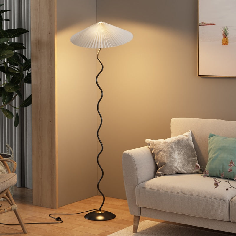 Metal Textile Curved Pleated Floor Lamp