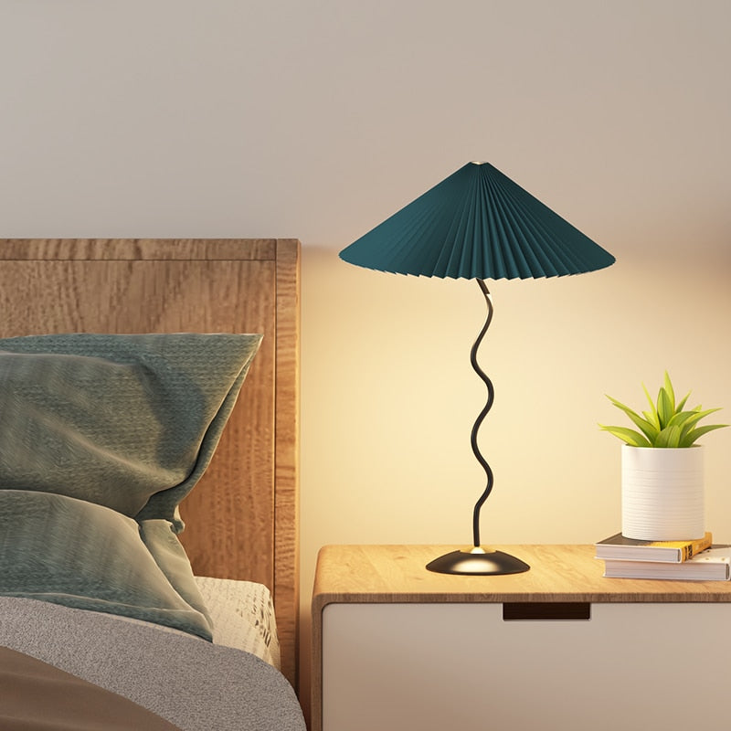Metal Textile Curved Pleated Floor Lamp