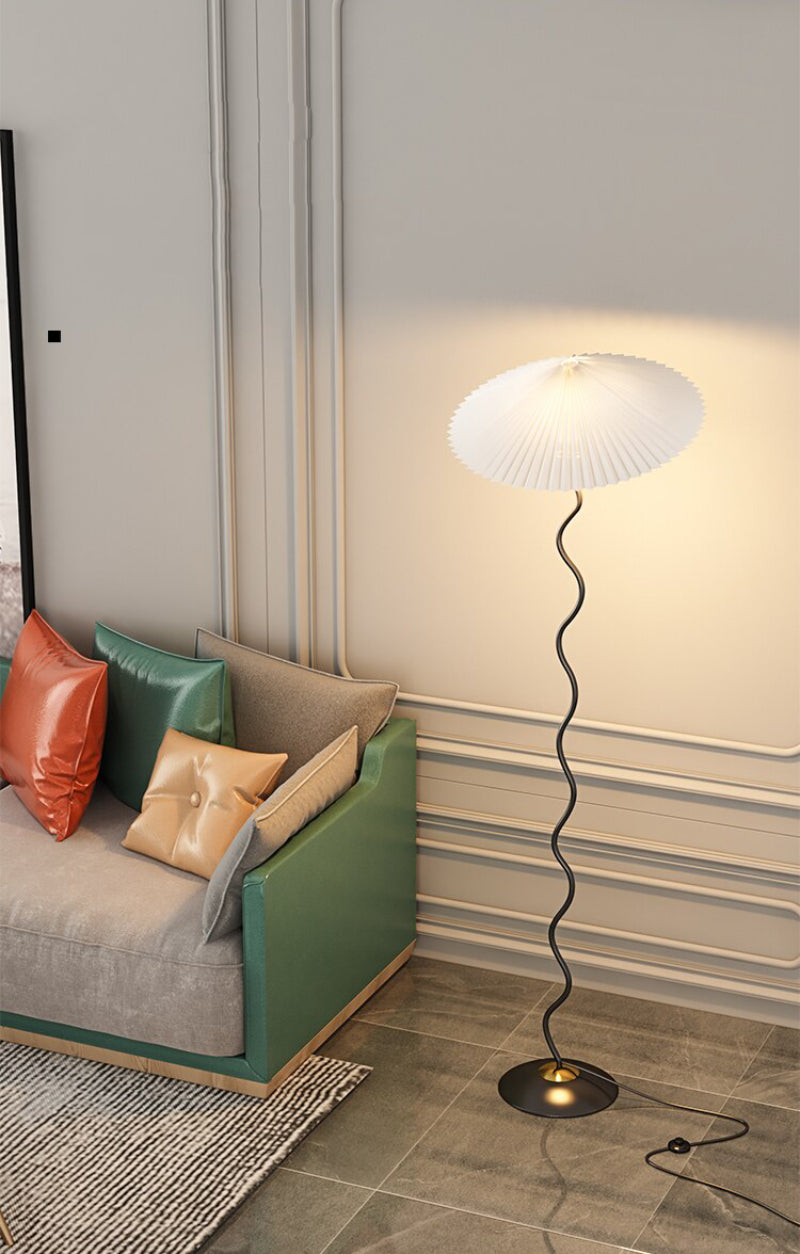 Metal Textile Curved Pleated Floor Lamp