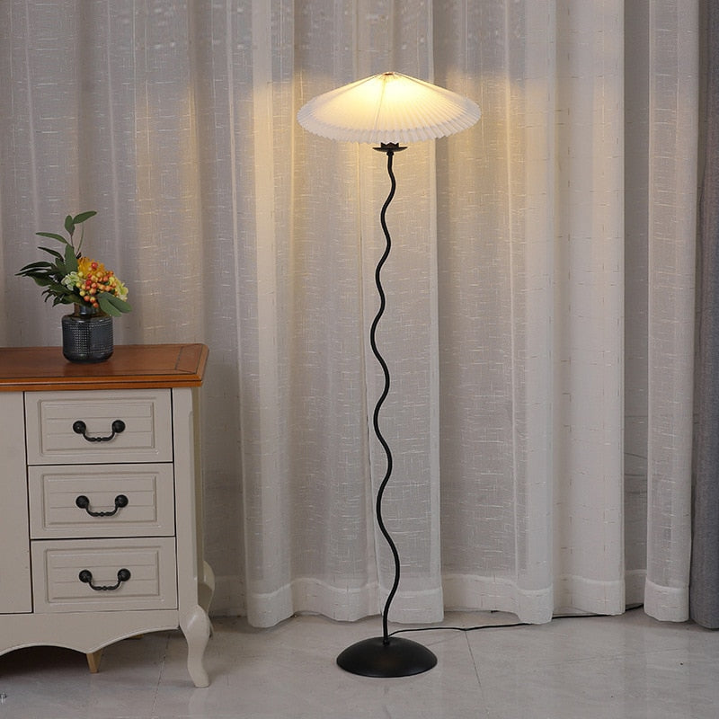 Metal Textile Curved Pleated Floor Lamp