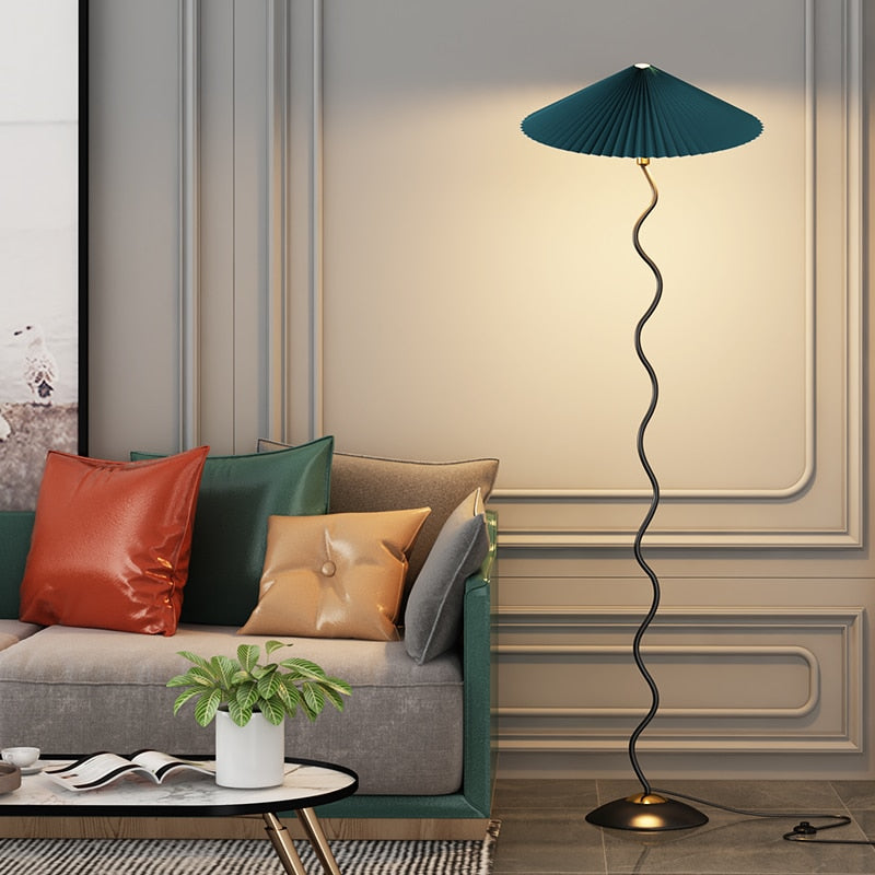 Metal Textile Curved Pleated Floor Lamp