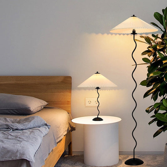 Metal Textile Curved Pleated Floor Lamp