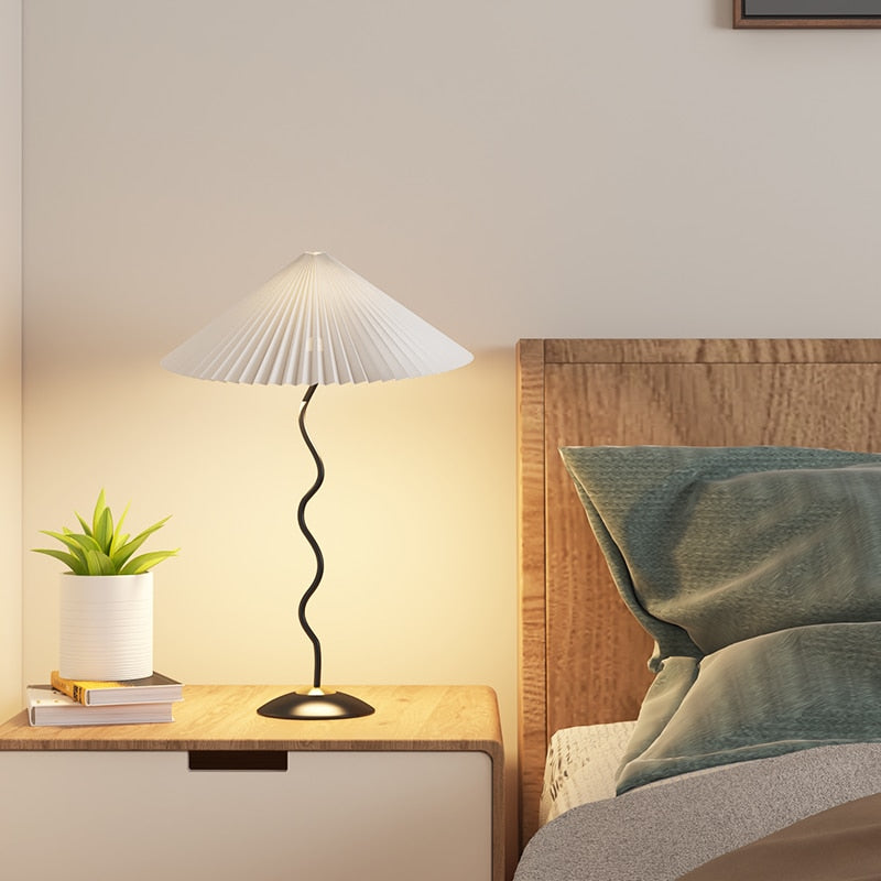 Metal Textile Curved Pleated Floor Lamp