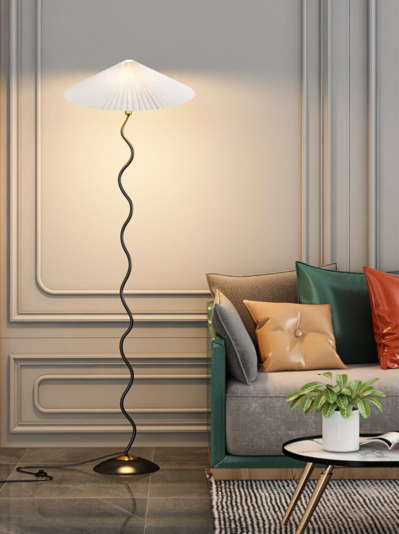 Metal Textile Curved Pleated Floor Lamp