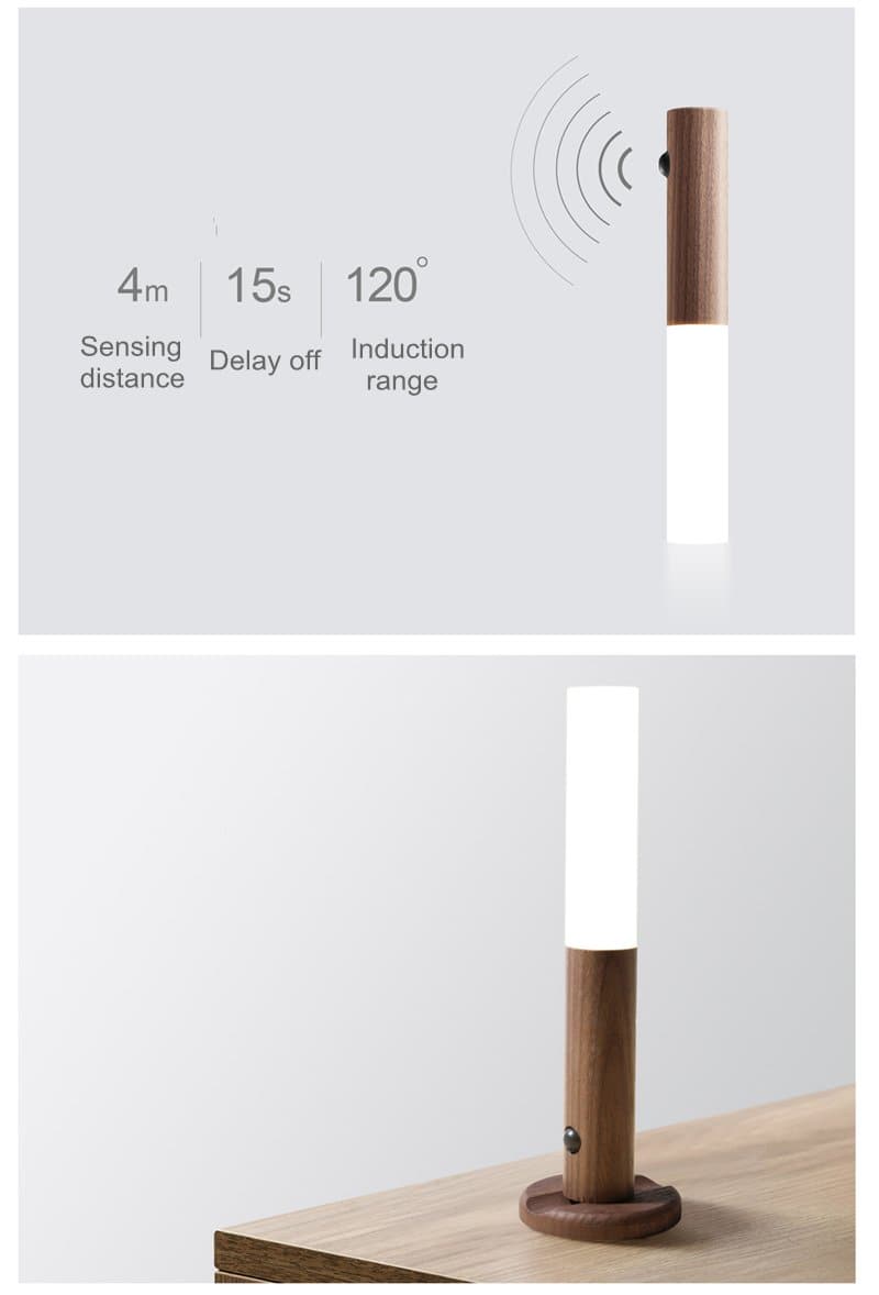 Motion Sensor LED Rechargeable Night Light with Wooden Design