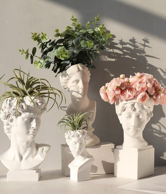 Neoclassical Greek Head Resin Vases and Planters
