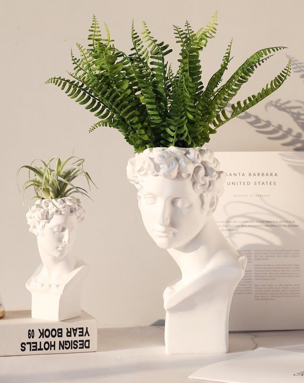 Neoclassical Greek Head Resin Vases and Planters