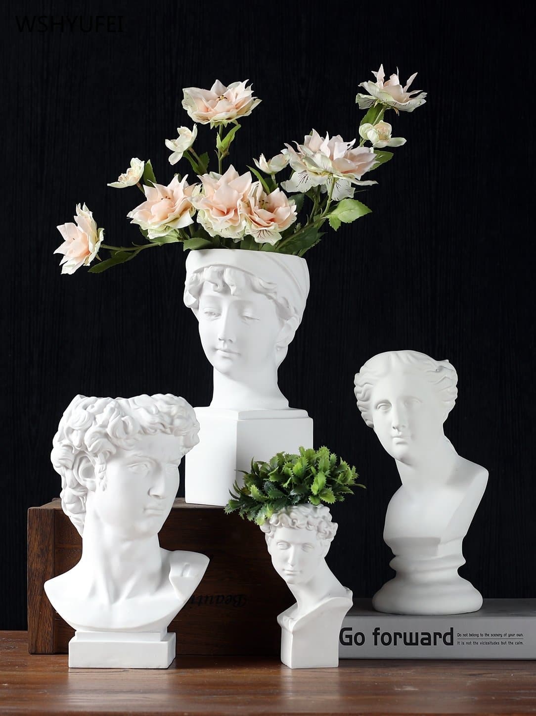 Neoclassical Greek Head Resin Vases and Planters