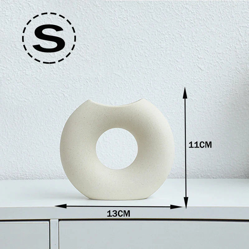 Nordic Style Ceramic Donut Vase - Modern Circular Design for Office and Living Room