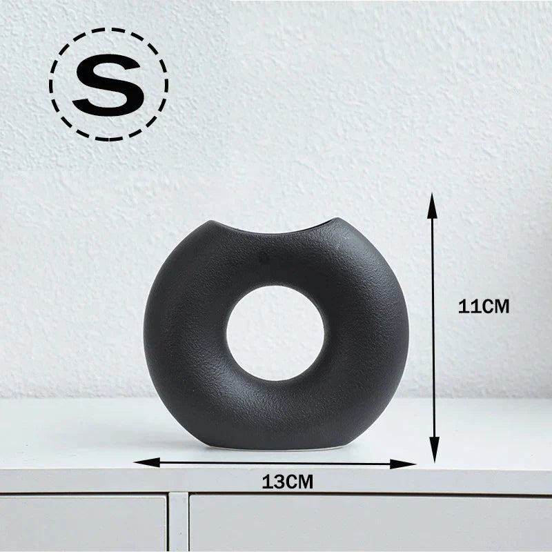 Nordic Style Ceramic Donut Vase - Modern Circular Design for Office and Living Room