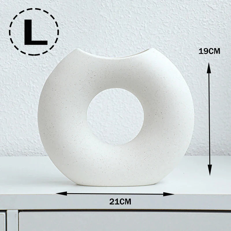 Nordic Style Ceramic Donut Vase - Modern Circular Design for Office and Living Room