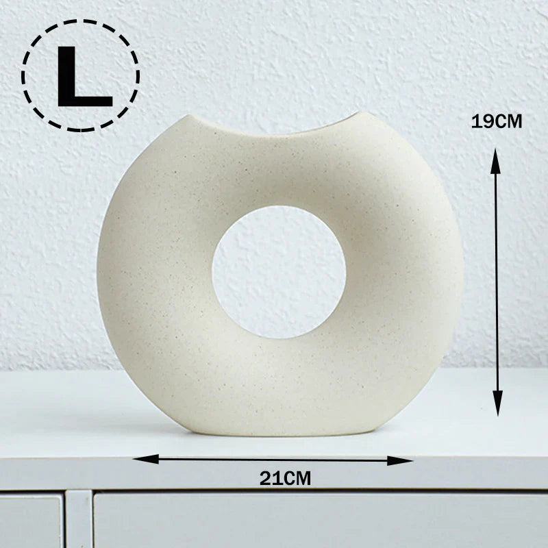 Nordic Style Ceramic Donut Vase - Modern Circular Design for Office and Living Room