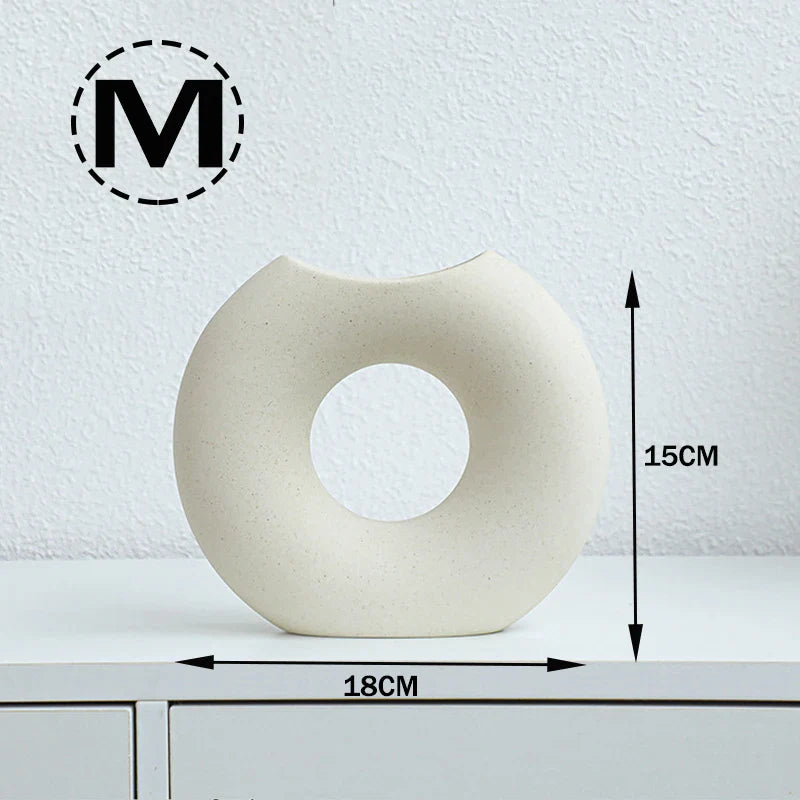 Nordic Style Ceramic Donut Vase - Modern Circular Design for Office and Living Room