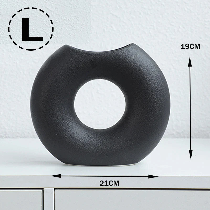 Nordic Style Ceramic Donut Vase - Modern Circular Design for Office and Living Room