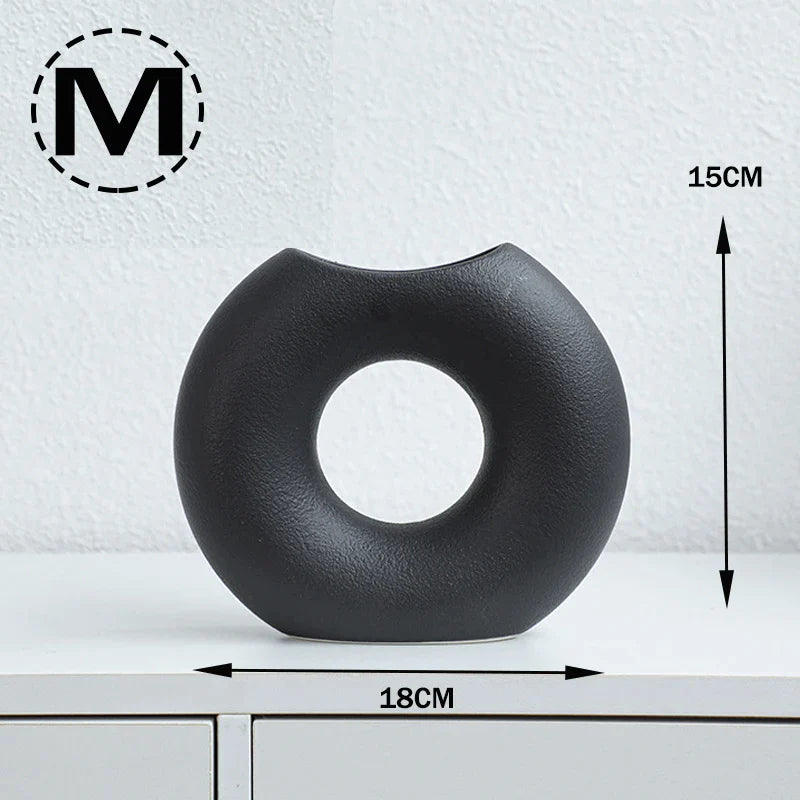 Nordic Style Ceramic Donut Vase - Modern Circular Design for Office and Living Room