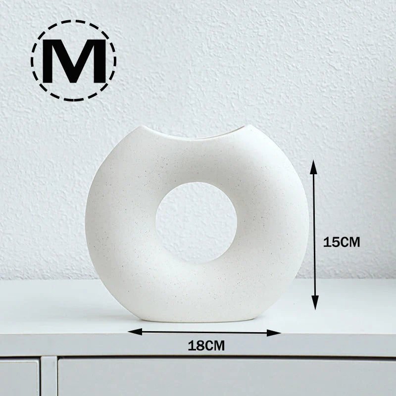 Nordic Style Ceramic Donut Vase - Modern Circular Design for Office and Living Room