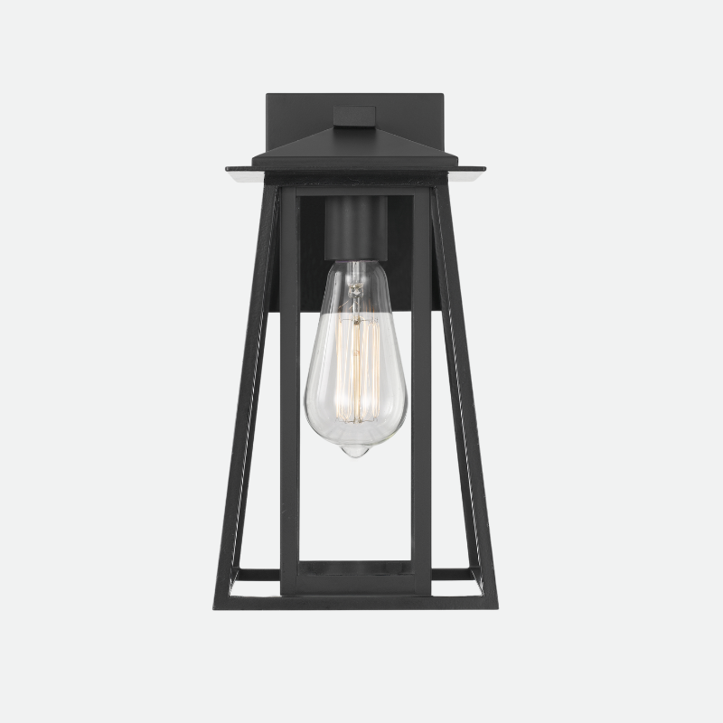 Outdoor Wall Lantern Sconce with Glass Panels - Black Steel IP44 Waterproof