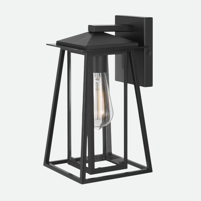 Outdoor Wall Lantern Sconce with Glass Panels - Black Steel IP44 Waterproof