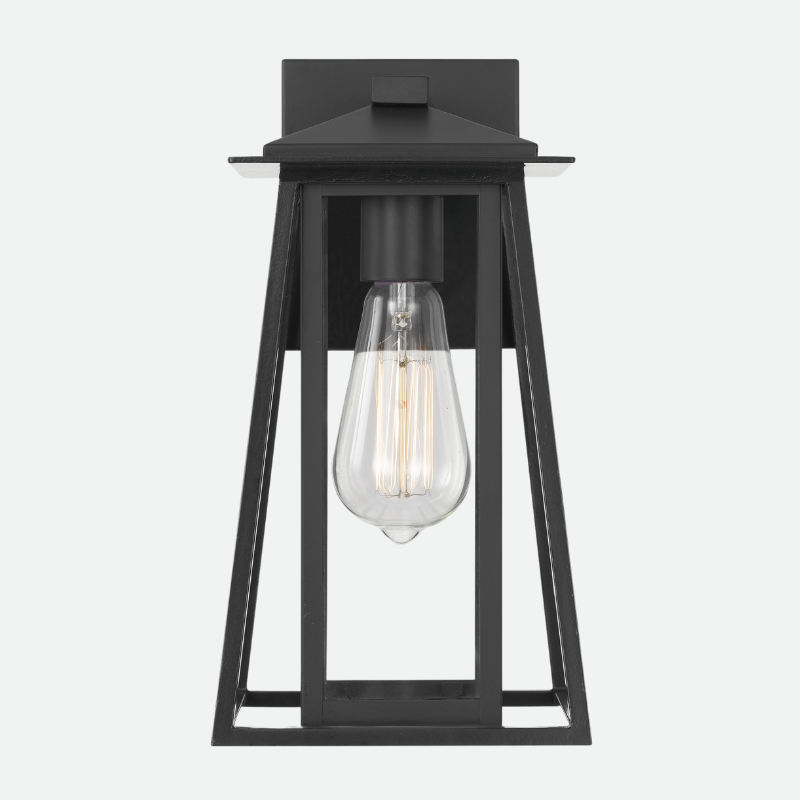 Outdoor Wall Lantern Sconce with Glass Panels - Black Steel IP44 Waterproof