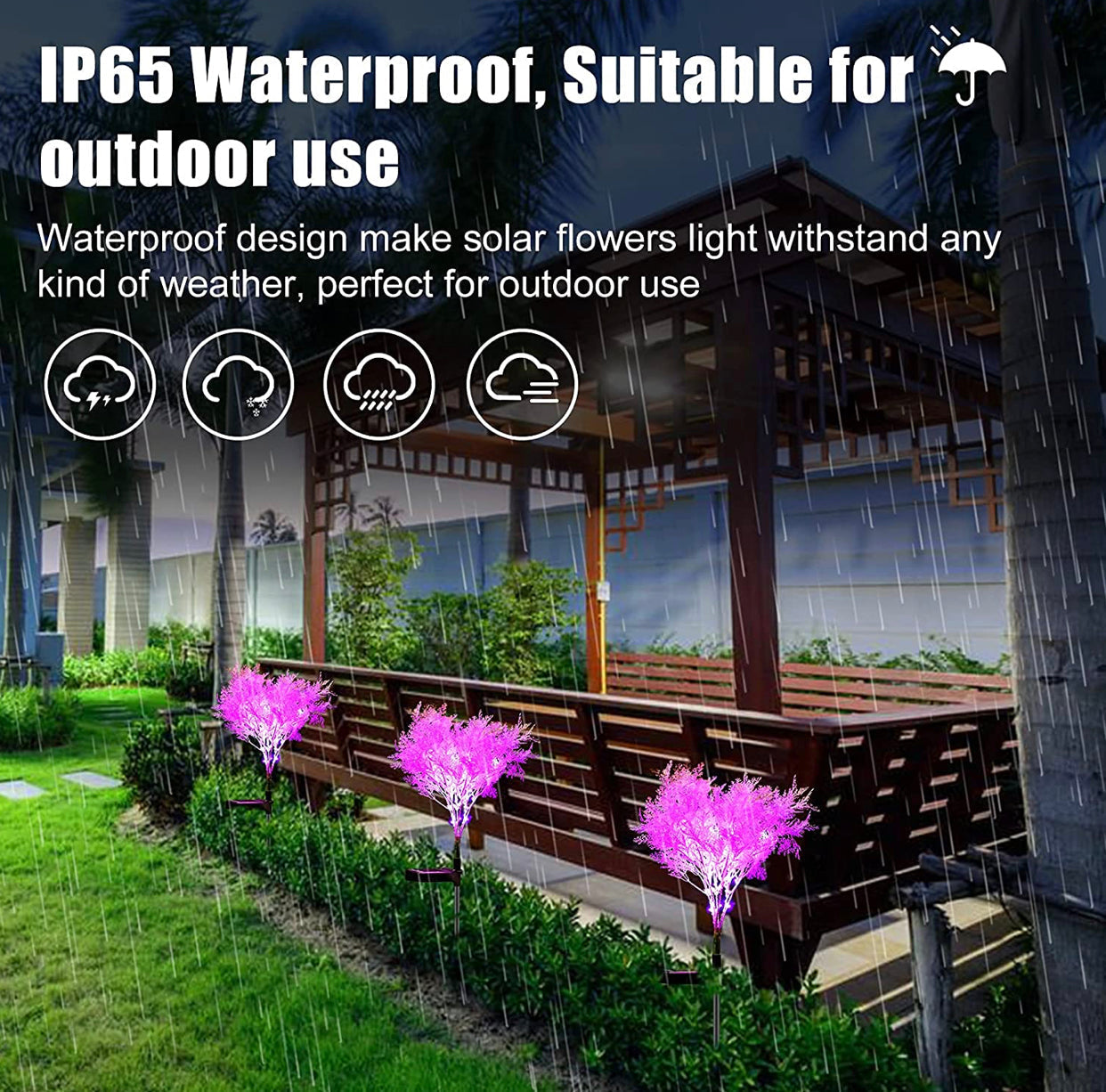 Pink Solar Flowers Dusk to Dawn Lights, 2-Pack Garden Decor IP65