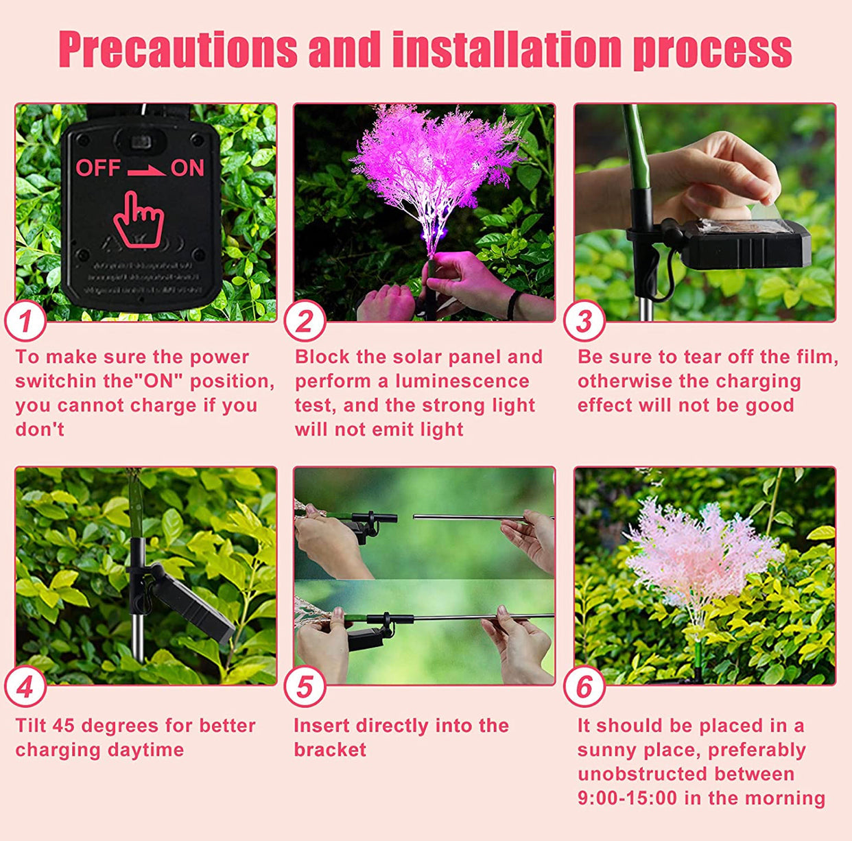 Pink Solar Flowers Dusk to Dawn Lights, 2-Pack Garden Decor IP65