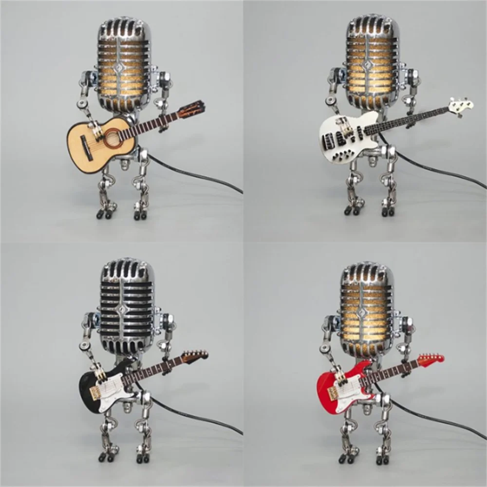 Robot Guitar Desk Lamp with Dimmable Light - Black, White, Yellow, Red